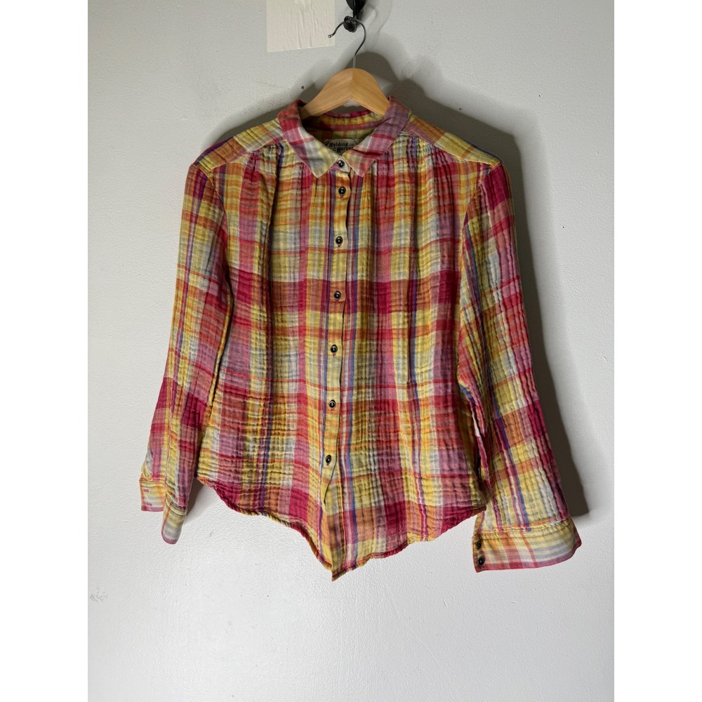 Anthropologie Holding Horses Gauze Plaid Button Down Shirt‎ Size 8P